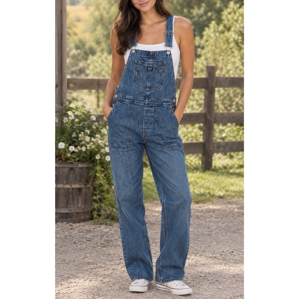 GAP Denim Overalls Cropped Slouch Straight Leg Denim Jean Overalls Small
